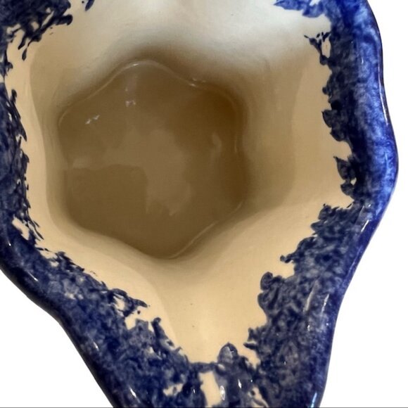 Molly Dallas Pottery Blue Spatterware Folk Art Cow Rooster Pitcher Jug Carafe - Picture 6 of 10